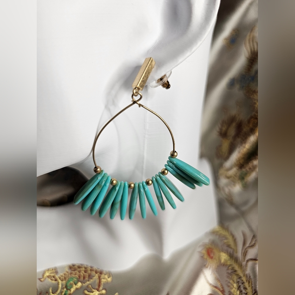 Turquoise "Arlie" Hoop Earrings NWOT - Picture 2 of 3